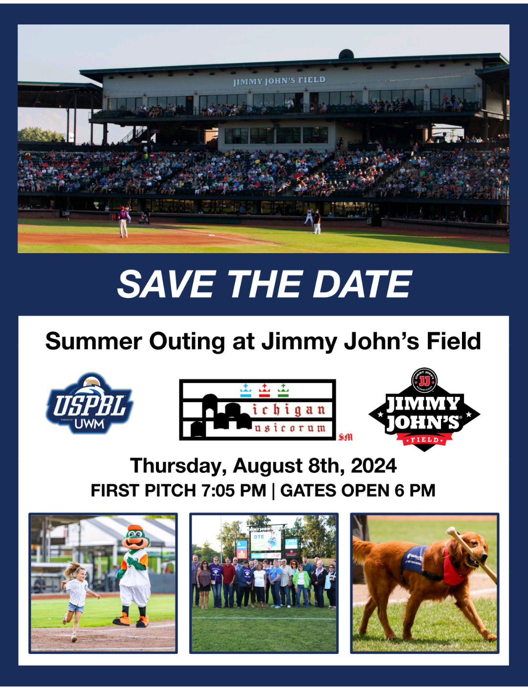 Members of the Michigan Musicorum will be singing the National Anthem once again at Jimmy John's Baseball Field in Utica, MI on Thursday, August 8th, 2024 at the 7:05pm ballgame!  For more info, please click on the ad flyer above @ uspbl.com.  Many thanks to the United Shore Professional Baseball League & Jimmy John's Baseball Field for this above ad flyer!